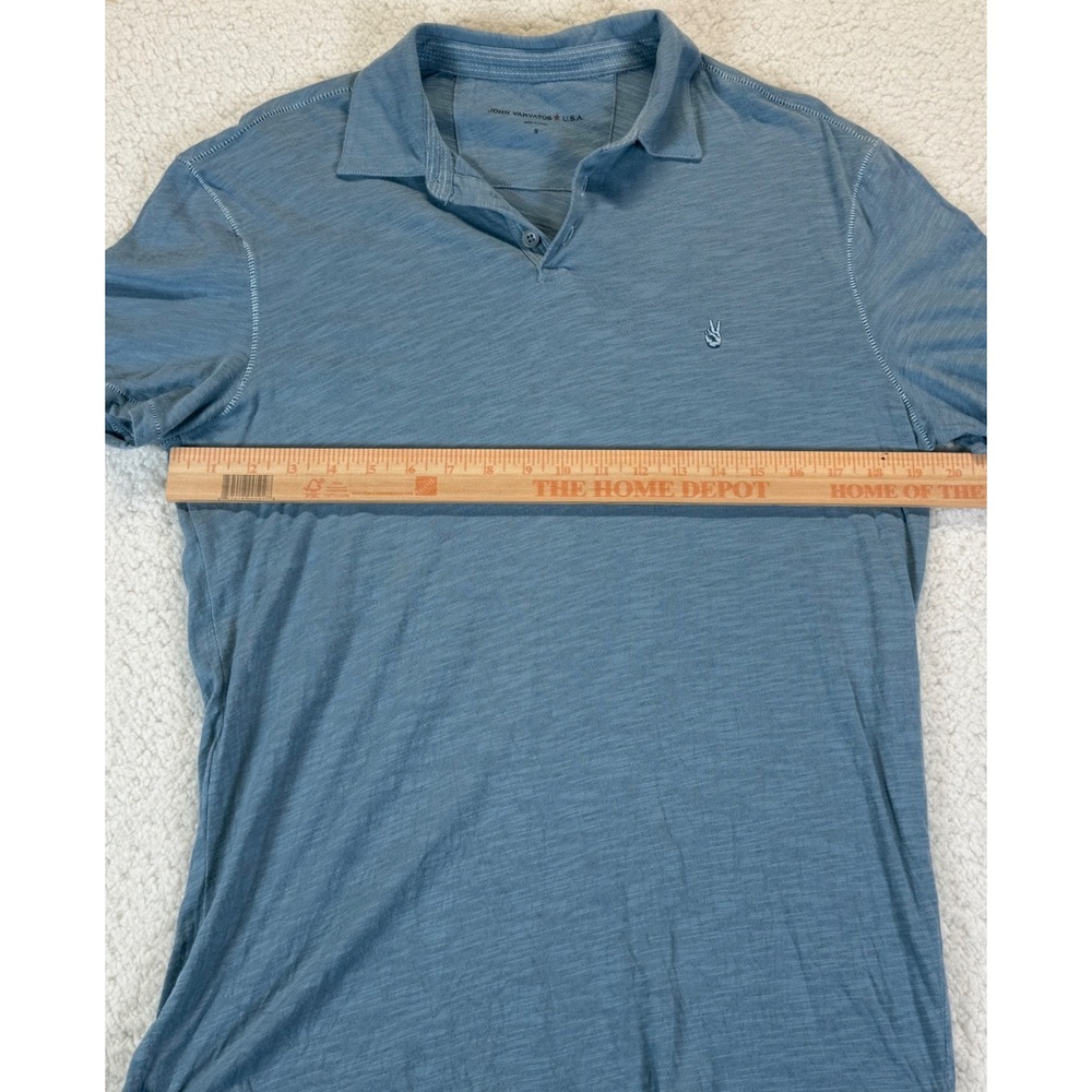 John Varvatos USA Mens Blue Slub Cotton Peace Sign Logo Polo Shirt S - Picture 4 of 7